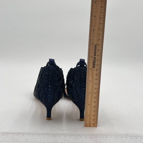 XYD Navy Chic Peep Toe D'Orsay Kitten Heel Rhinestone Studs Ankle Strap Sandals - Picture 5 of 8